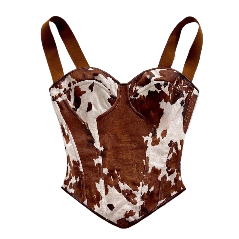 Corset Top Boned - Top Corset Feminino Estampa de Vaca