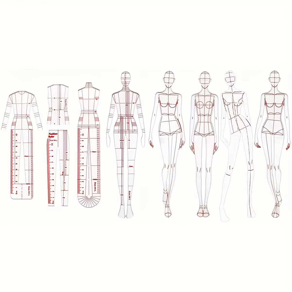 Women Fashion Figure Template - 1 Conjunto de Régua de Desenho