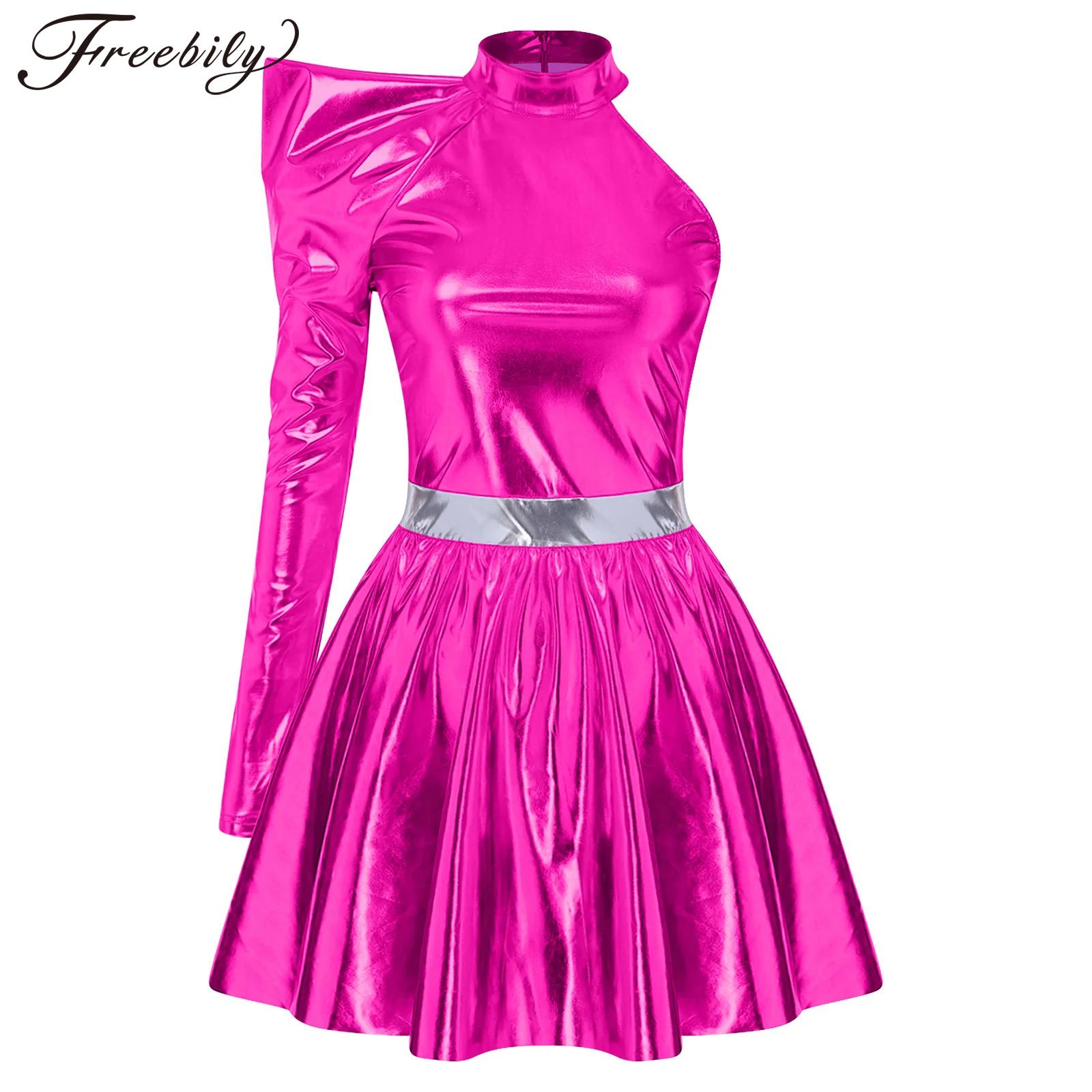 Women'S Fashion From The 80S - Vestido Feminino Metálico Brilhante Estilo Disco