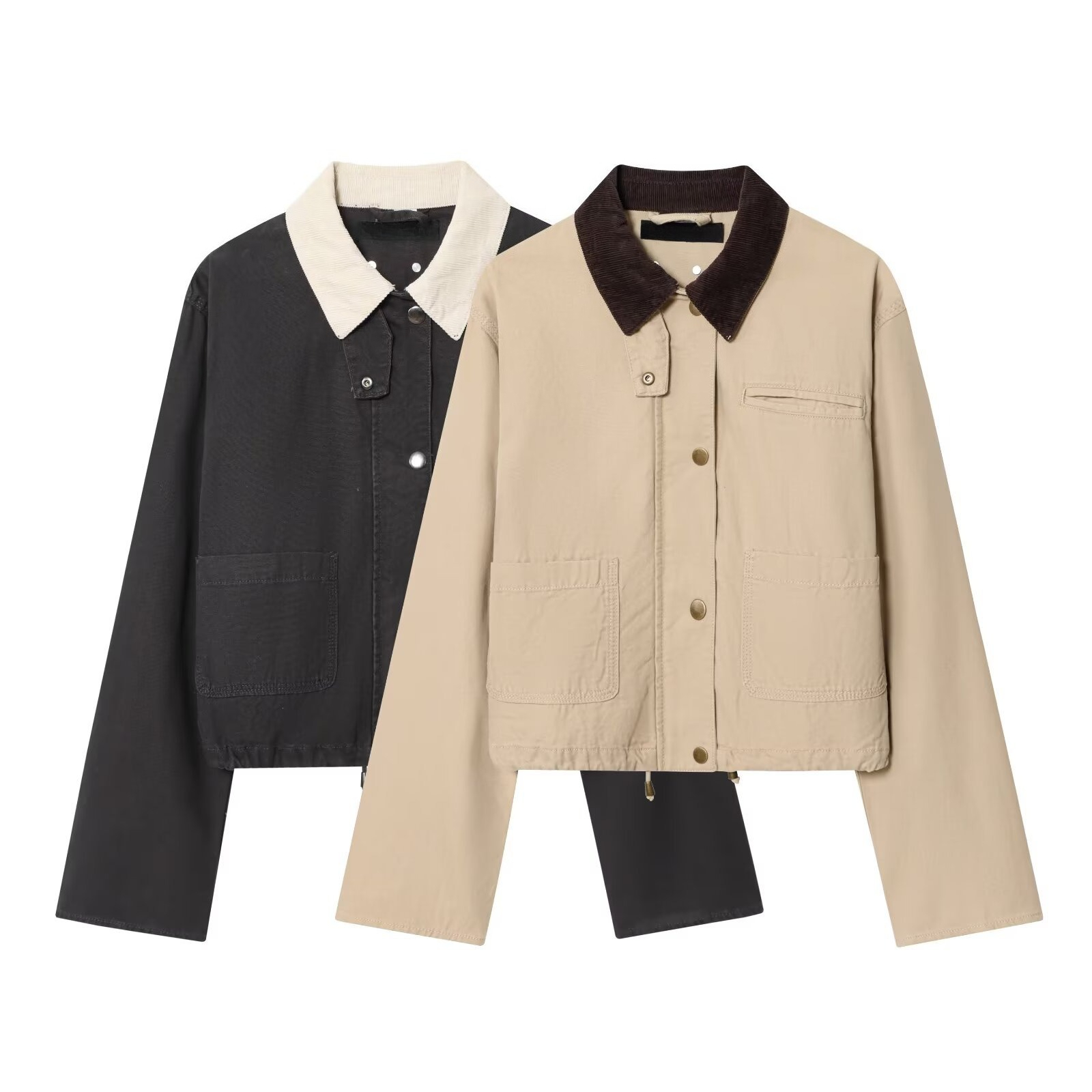Women'S Fashion Utility Jacket - Casaco Utilitário com Gola de Veludo