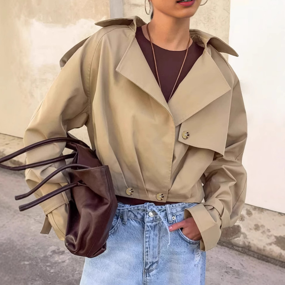 Women'S Fashion Utility Jacket - Casaco curto estilo trench com abotoadura