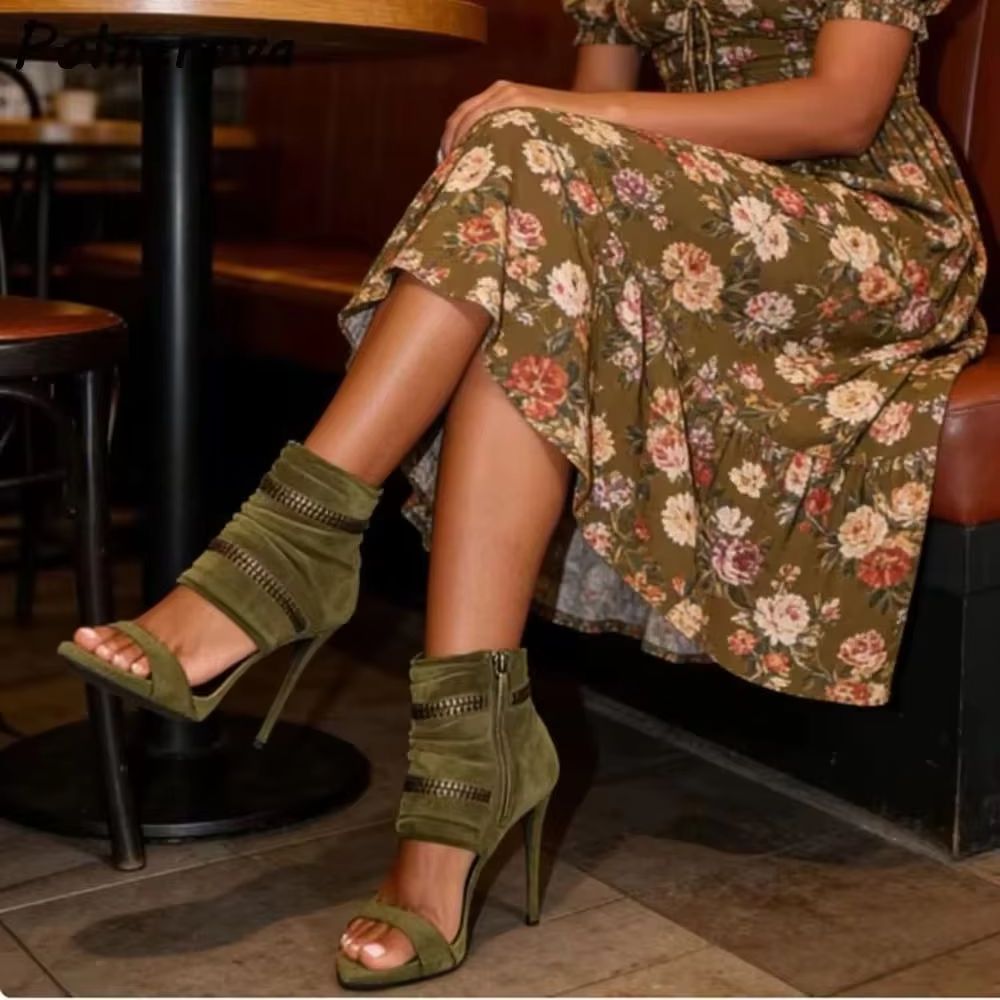 Women'S Fashion Boots - Sandálias Botas com Zíper e Detalhes