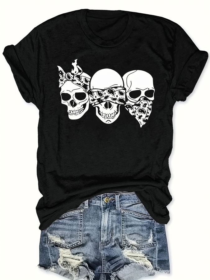 Women'S Fashion Trends Summer 2025 - Camiseta Happy Cartoon Skull, Corte Solto,