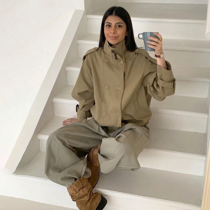 Jaqueta Trench Feminina Curta  - Women'S Fashion Utility Jacket avaliação e preço