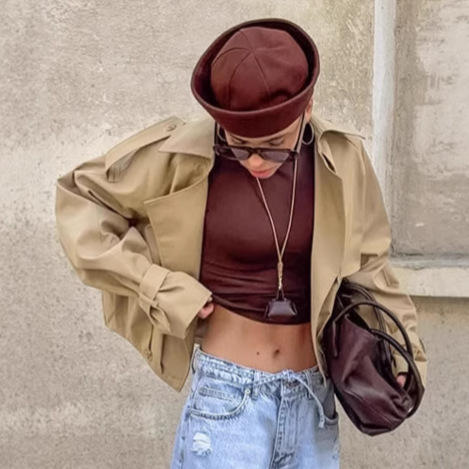Casaco curto estilo trench com - Women'S Fashion Utility Jacket avaliação e preço