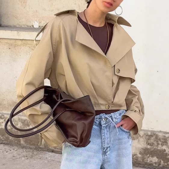 Casaco curto estilo trench com - Women'S Fashion Utility Jacket avaliação e preço