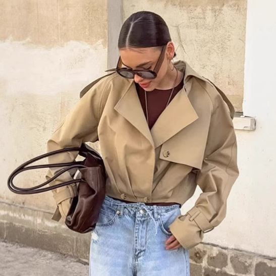 Casaco curto estilo trench com - Women'S Fashion Utility Jacket avaliação e preço